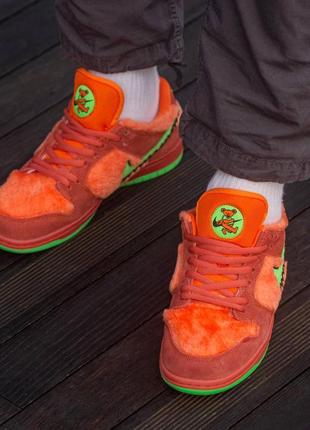 Зимние кроссовки nike sb dunk low grateful dead bears orange натуральная замша и мех5 фото