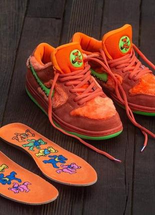 Зимние кроссовки nike sb dunk low grateful dead bears orange натуральная замша и мех7 фото