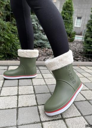 Жіночі зелені гумові чоботи3 фото
