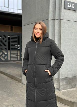 Зимний пуховик / зимняя длинная куртка пальто на силиконе10 фото
