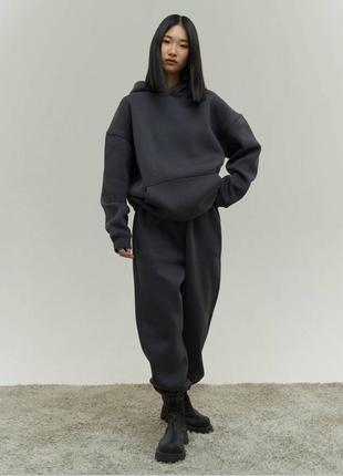 Спортивний костюм оверсайз спортивні штани джогери і худі тепле на флісі толстовка