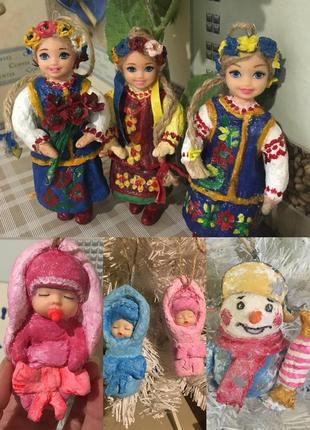 Новогодняя ватная игрушка малышка девочка с подснежниками вербой сувенир на подарок