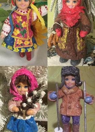 Новогодняя ватная игрушка малышка девочка с подснежниками вербой сувенир на подарок