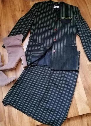 Вінтажний жіночий костюм подовженний жакет +спідниця міді з суміші шерсті