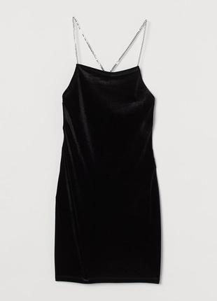 Платье-футляр черное со стразами h&m divided велюровое платье на брителях с открытой спиной однотонное мини нарядное m2 фото