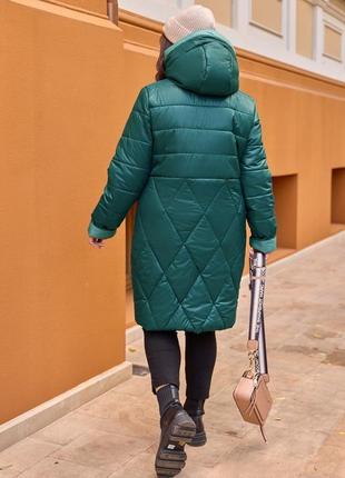 Жіноче зимове тепле пальто,женское зелене хакі зимнее тёплое пальто,зимова куртка,парка,зимняя куртка стьобана,балонова,пуховик3 фото