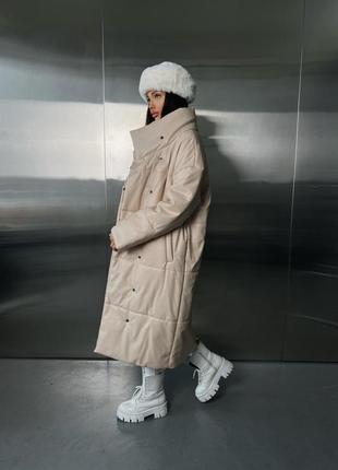 Зимнее пальто из экокожи3 фото