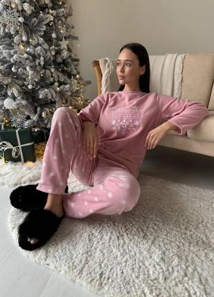 Жіноча тепла рожева флісова піжама, домашній зимовий комплект, костюм рожевий