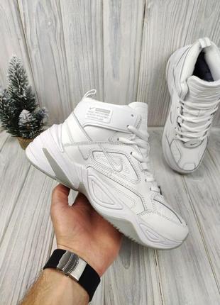 Зимові чоловічі кросівки nike m2k tekno mid white black red fur❄️