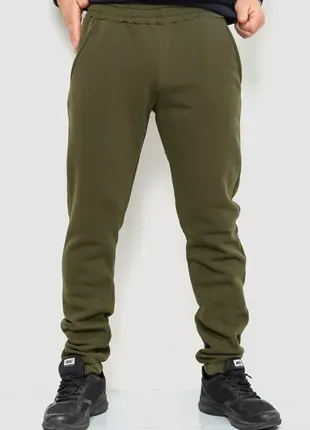 Спорт мужские брюки на флисе однотонные, цвет темно-зеленый, 190r236
