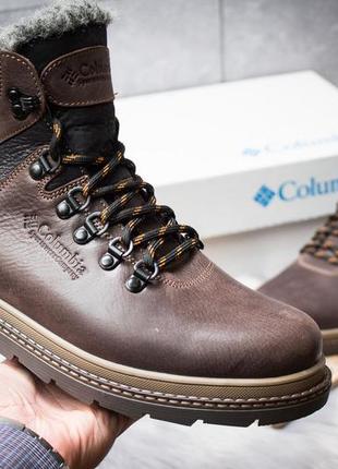 Зимние кожаные ботинки на меху columbia chinook boot коричневые