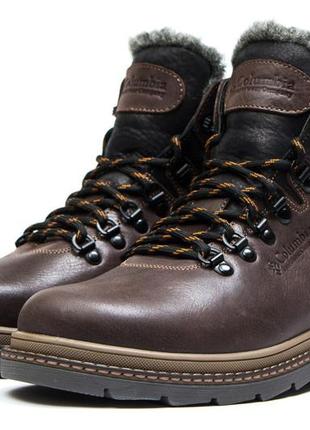 Зимние кожаные ботинки на меху chinook boot коричневые7 фото
