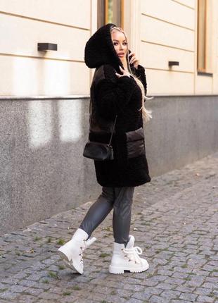 Куртка пальто жіноча еко шуба довга коротка тедді базова бежева чорна зимова єврозима з капюшоном батал великих розмірів на зиму8 фото