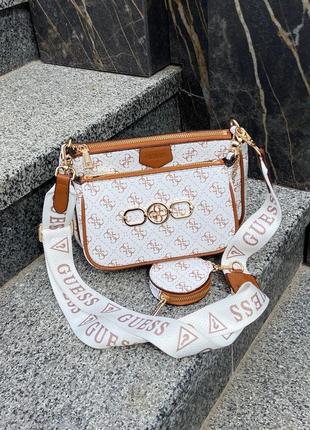 Женская сумка guess pochette multi white/brown