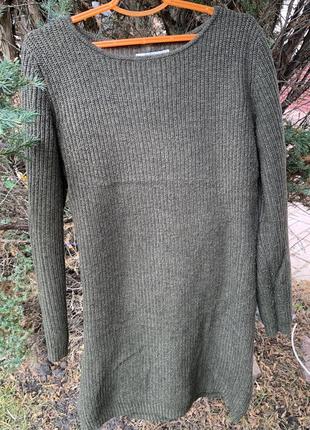 Платье свитер цвета хаки3 фото