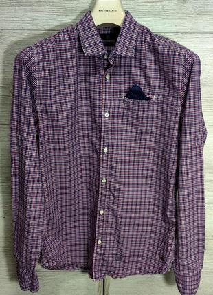 Мужская хлопковая элегантная рубашка scotch &soda в фиолетовом цвете в клетку размер м