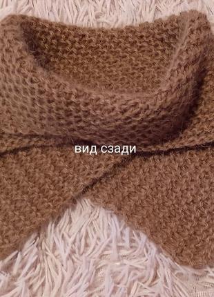 Комплект шапка и снуд связаны спицами из пуха ангорского кролика