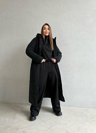 Костюм тройка длинное пальто пуховик и костюм на флисе-поспешите7 фото