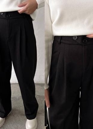 Теплые брюки брюки свободного кроя широкие палаццо с высокой талией8 фото