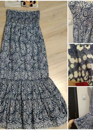 Тонкий легкий длинный сарафан платье бело-голубой