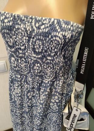Тонкий легкий довгий сарафан сукня біло-блакитний2 фото