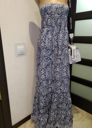 Тонкий легкий довгий сарафан сукня біло-блакитний3 фото