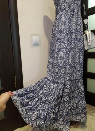 Тонкий легкий довгий сарафан сукня біло-блакитний4 фото