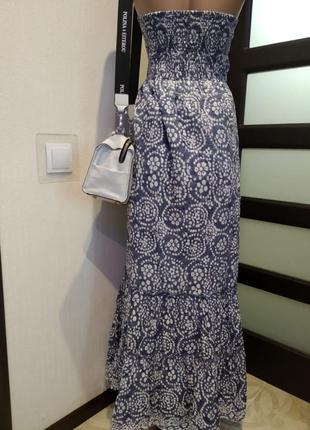Тонкий легкий довгий сарафан сукня біло-блакитний5 фото