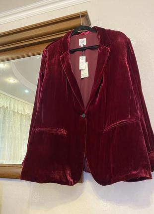 Жакет оксамитовий червоний великого розміру, нарядний піджак