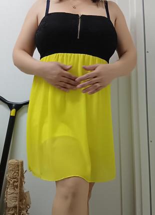 Сукня лимонна з чорним1 фото