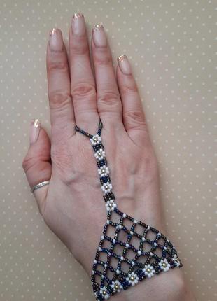 Слейв браслет на руку украшен бижутер ромашка бисер голограф бохо слэв необычн запястье палец