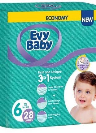 Підгузки дитячі evy baby еві бебі junior джуніор 6 (16+ кг), 28 шт.