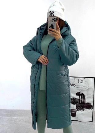 Зимове пальто з капюшоном, 42-46 розміру. 212238