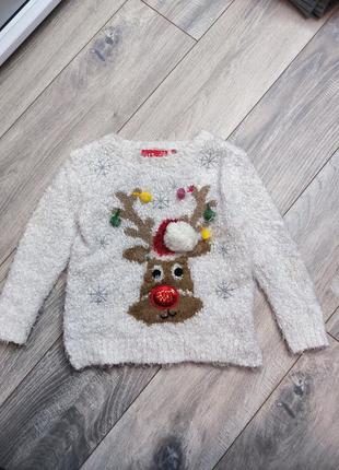 Новорічний світер светр травка для дівчинки 2-3 років новогодний свитер