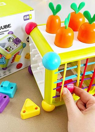 Игра 6в1, куб 15,5см, сортер, грани с резинками, фигуры