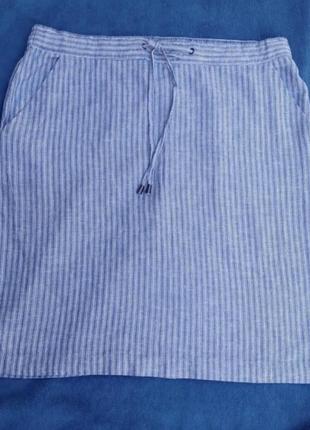 Льняная юбка в полоску.5 фото