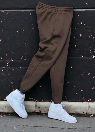 Мужские спортивные штаны на флисе с м л хл коричневые серые хаки