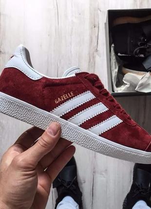 Кросівки жіночі, чоловічі adidas gazelle, бордові (адис газелі, газель, кеди)