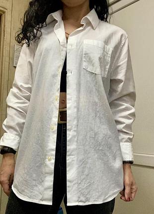 Рубашка белая с мужского плеча со льном льняная прямой крой l