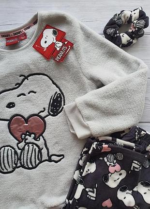 Primark іспанія плюш та велюр набір-трійка📌 піжама+резинка для волосся/ костюм для дому peanuts snoopy