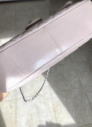 Стеганая сумка, клатч, через плечо, кожная, бледно розовая, пудровый цвет, чайная роза, итальялия, оригинал, кожа3 фото