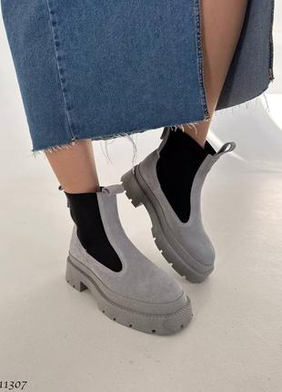 Стильные женские замшевые ботинки, зимние сапоги, челси, натуральная замша, зима9 фото