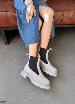 Стильные женские замшевые ботинки, зимние сапоги, челси, натуральная замша, зима10 фото