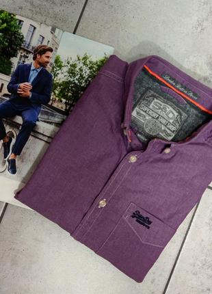 Мужская элегантная приталиная хлопоковая  винтажная  рубашка superdry casual  в сиреневом цвете размер м1 фото