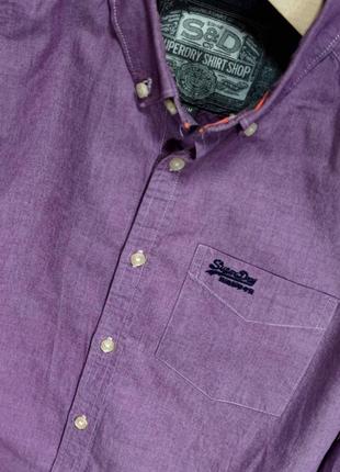 Мужская элегантная приталиная хлопоковая  винтажная  рубашка superdry casual  в сиреневом цвете размер м3 фото