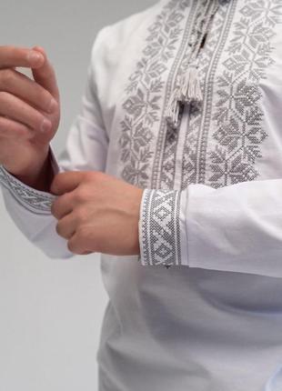 Біла вишиванка чоловіча,чоловіча вишита сорочка з довгим рукавом, белая вышиванка мужская2 фото