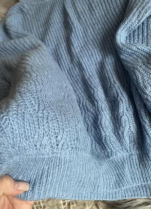 Кофта свитер вязаная , кофта небесного цвета , кофта свитер голубого цвета с воротником6 фото