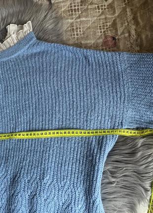 Кофта свитер вязаная , кофта небесного цвета , кофта свитер голубого цвета с воротником10 фото