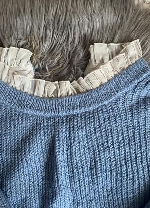 Кофта свитер вязаная , кофта небесного цвета , кофта свитер голубого цвета с воротником3 фото