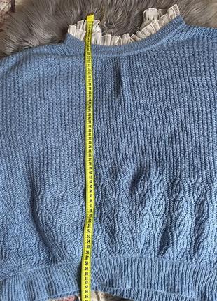 Кофта свитер вязаная , кофта небесного цвета , кофта свитер голубого цвета с воротником7 фото